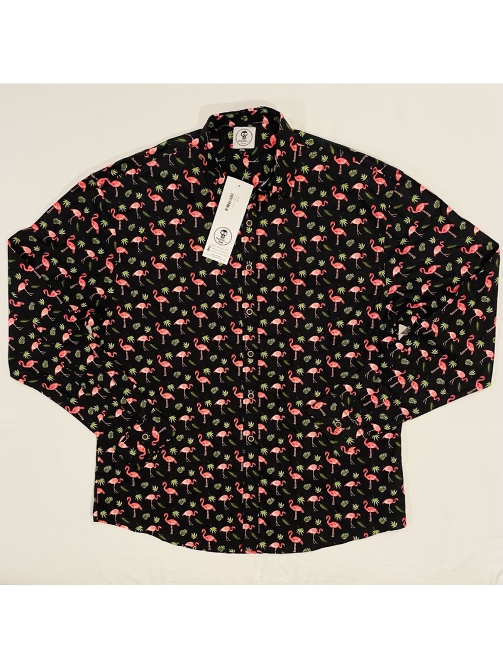 New Mumy Room Shirt Mens XXL Flamingos Long Sleeves Special Edition Cotton Black